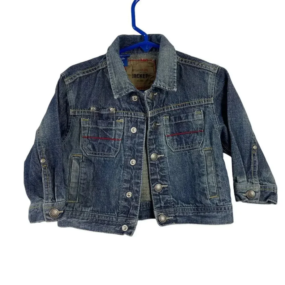 Oshkosh Genuine Kids Denim Jean Jacket Distressed 18 Months Snap Front